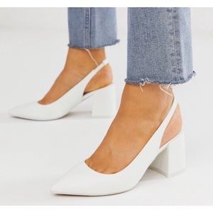 ASOS wide fit sling back mid block heels in white